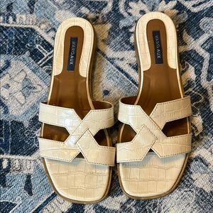 Margaux Cream Croc-Embossed MX Sandal